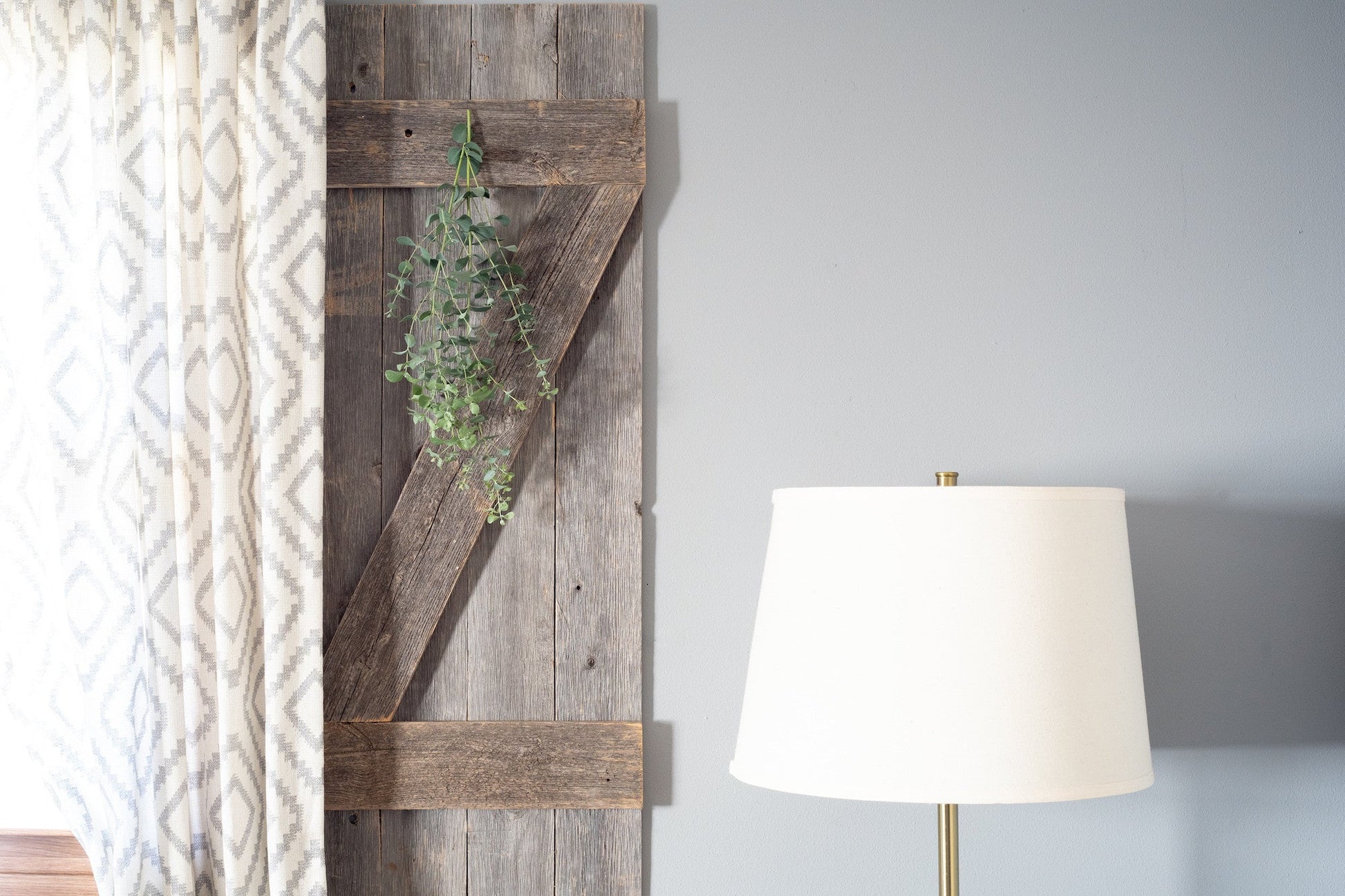 HomeRoots Set of 2 Rustic Natural Weathered Grey Wood Window Shutters with Hanger