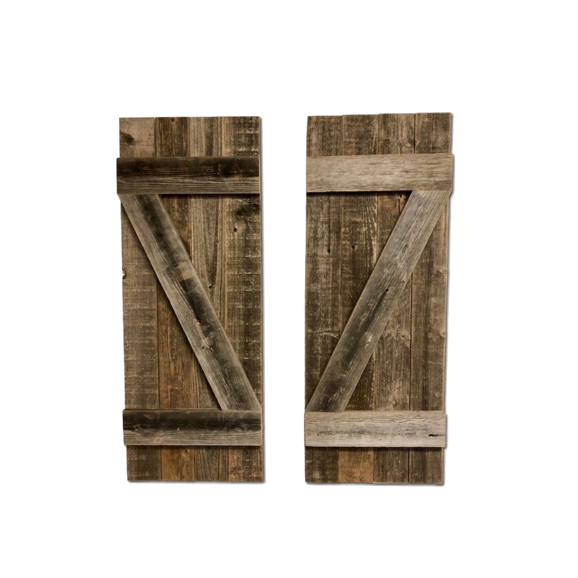 HomeRoots Set of 2 Rustic Natural Weathered Grey Wood Window Shutters with Hanger