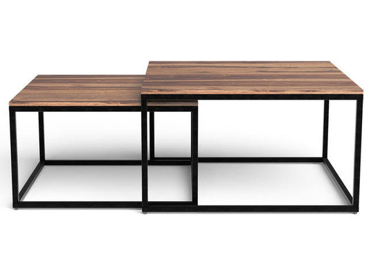 HomeRoots Set of 2 Squared Off Natural Wood Nesting Coffee Tables