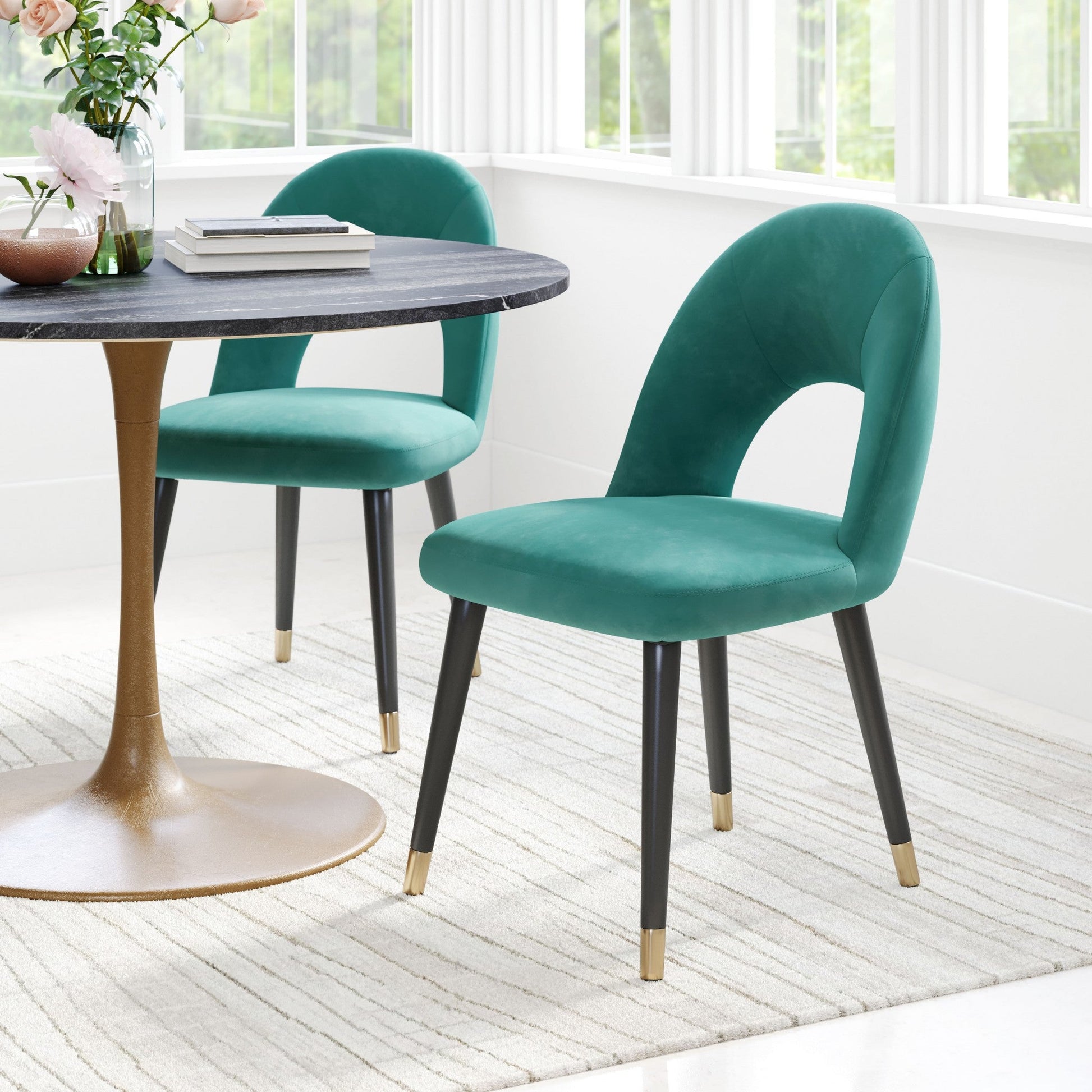 HomeRoots Set of 2 Teal Green Thick Loop Back Dining Chairs