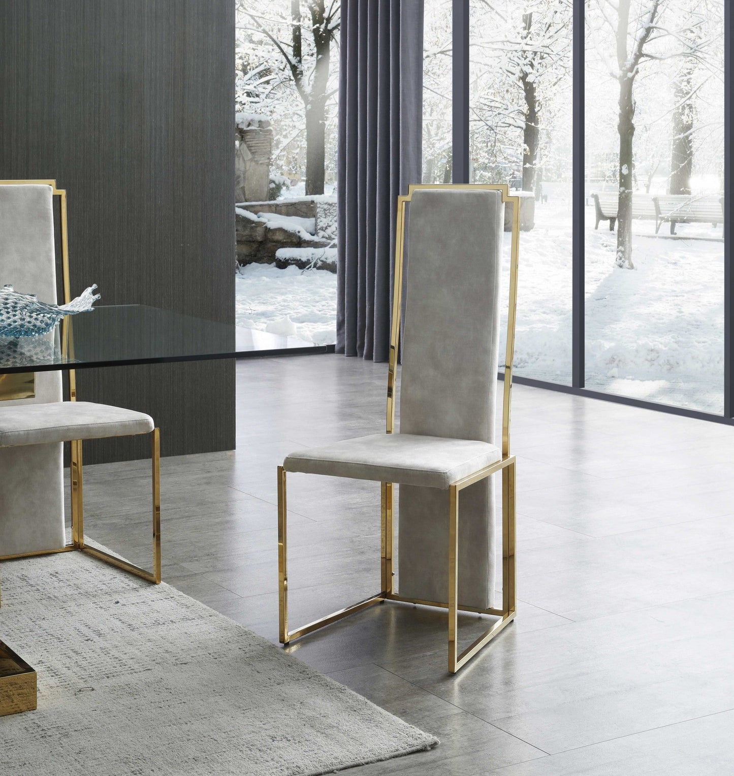 HomeRoots Set of 2 Ultra Modern Beige Suede and Gold Dining Chairs