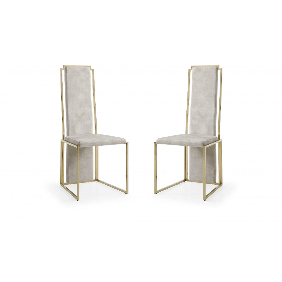 HomeRoots Set of 2 Ultra Modern Beige Suede and Gold Dining Chairs