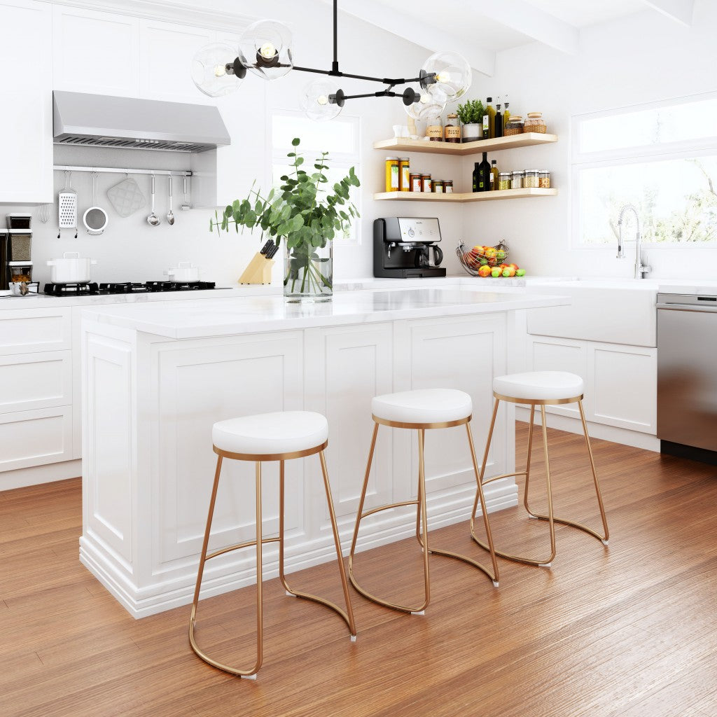 HomeRoots Set of 2 White And Gold Modern Glam Geo Backless Counter Stools