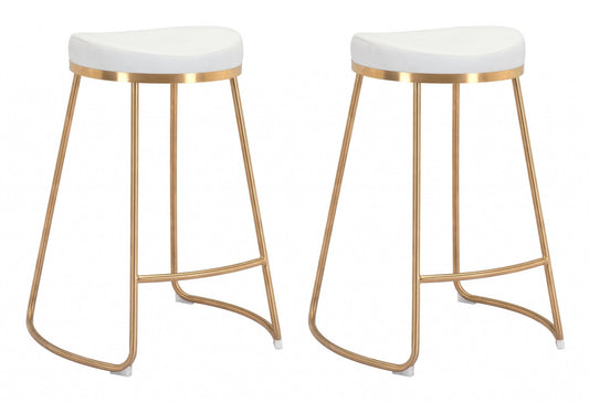 HomeRoots Set of 2 White And Gold Modern Glam Geo Backless Counter Stools