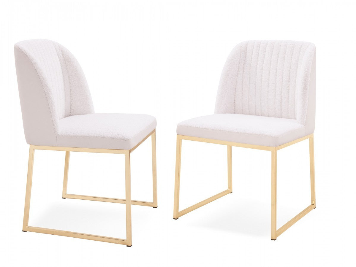 HomeRoots Set of 2 White Gold Faux Leather Fabric Dining Chairs