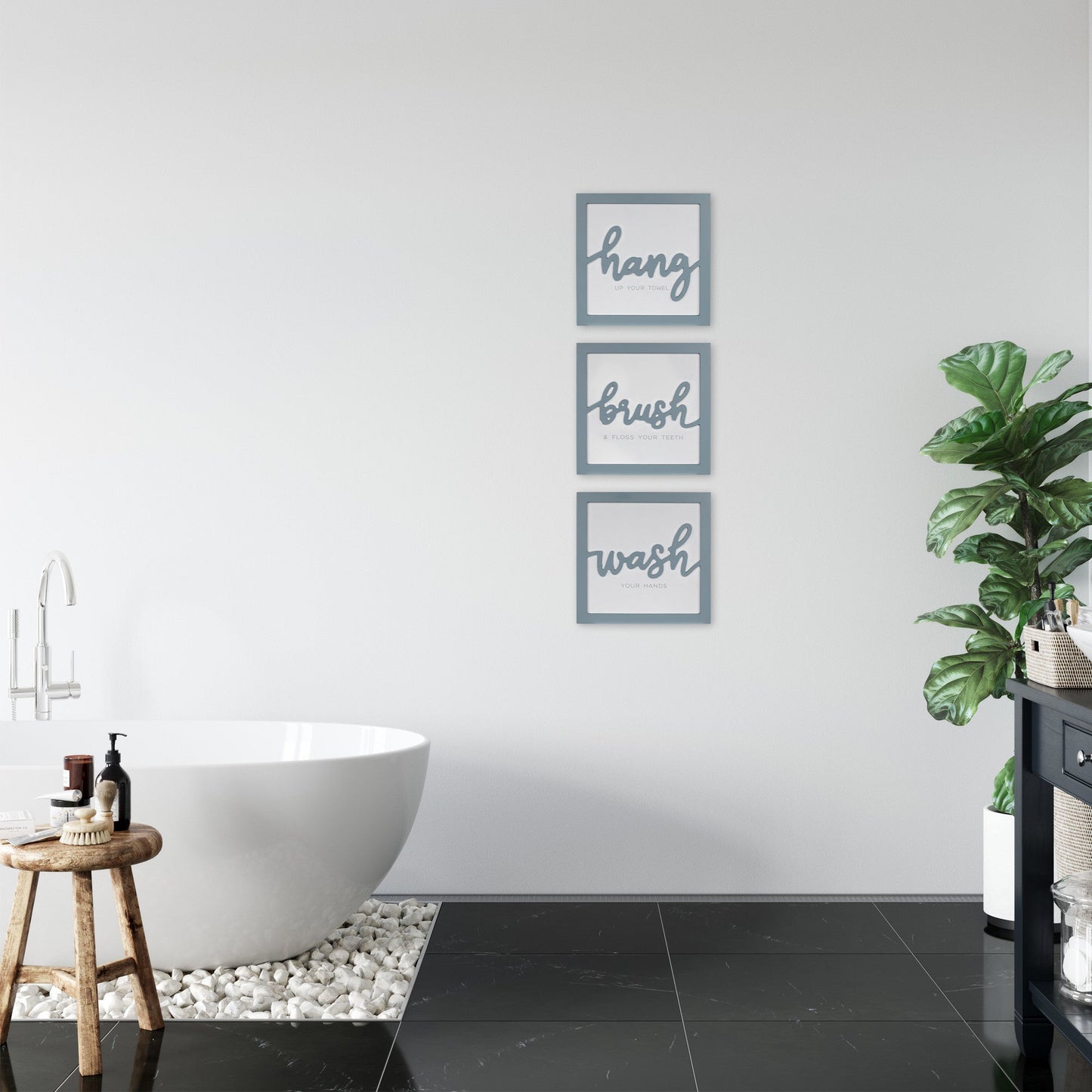 HomeRoots Set of 3 Blue Hang Brush Wash Framed Wall Art