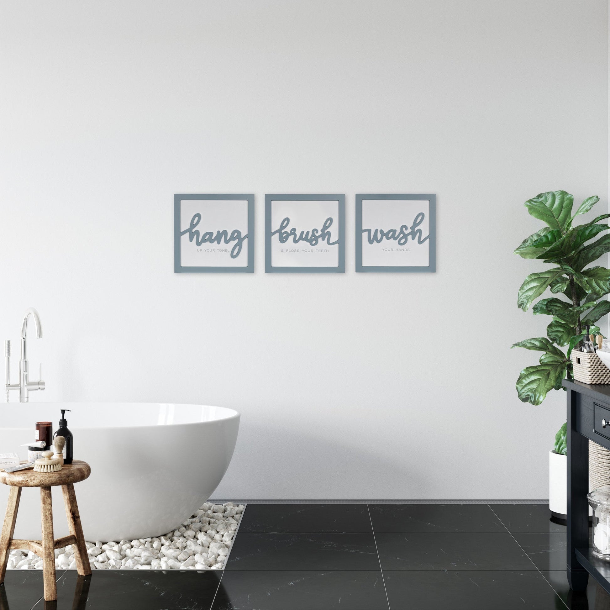 HomeRoots Set of 3 Blue Hang Brush Wash Framed Wall Art
