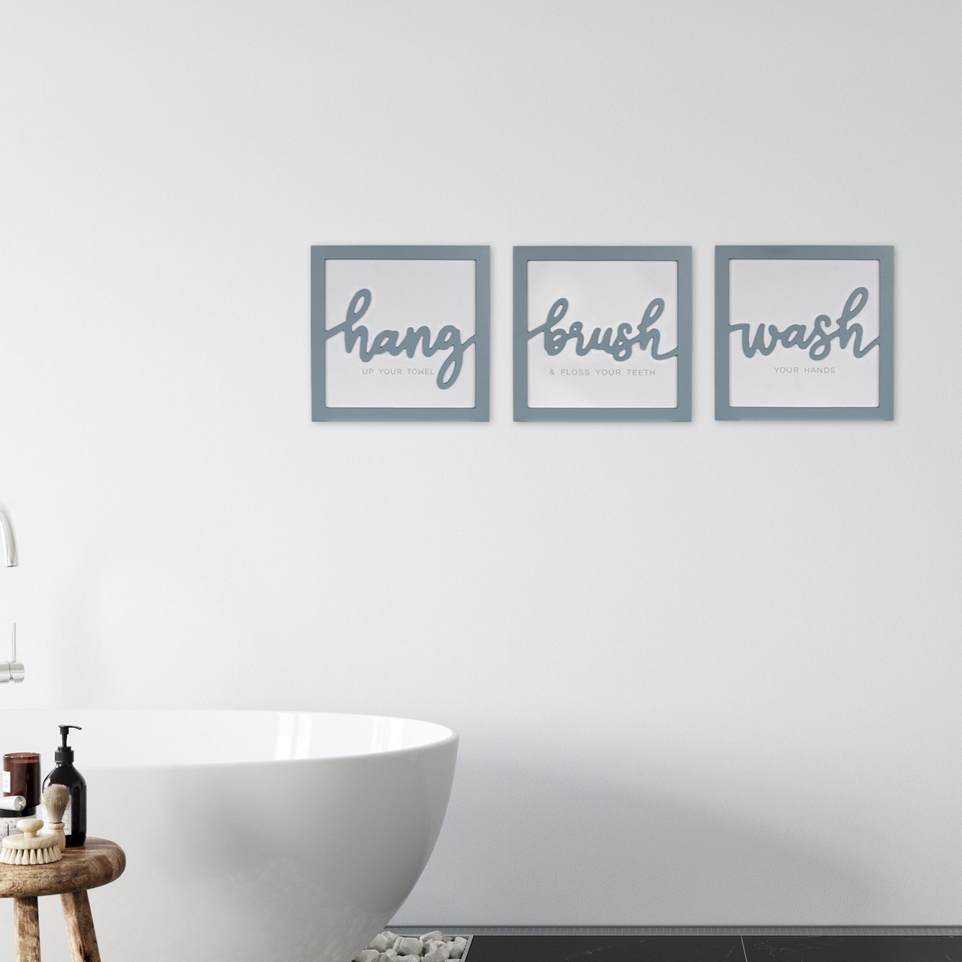 HomeRoots Set of 3 Blue Hang Brush Wash Framed Wall Art