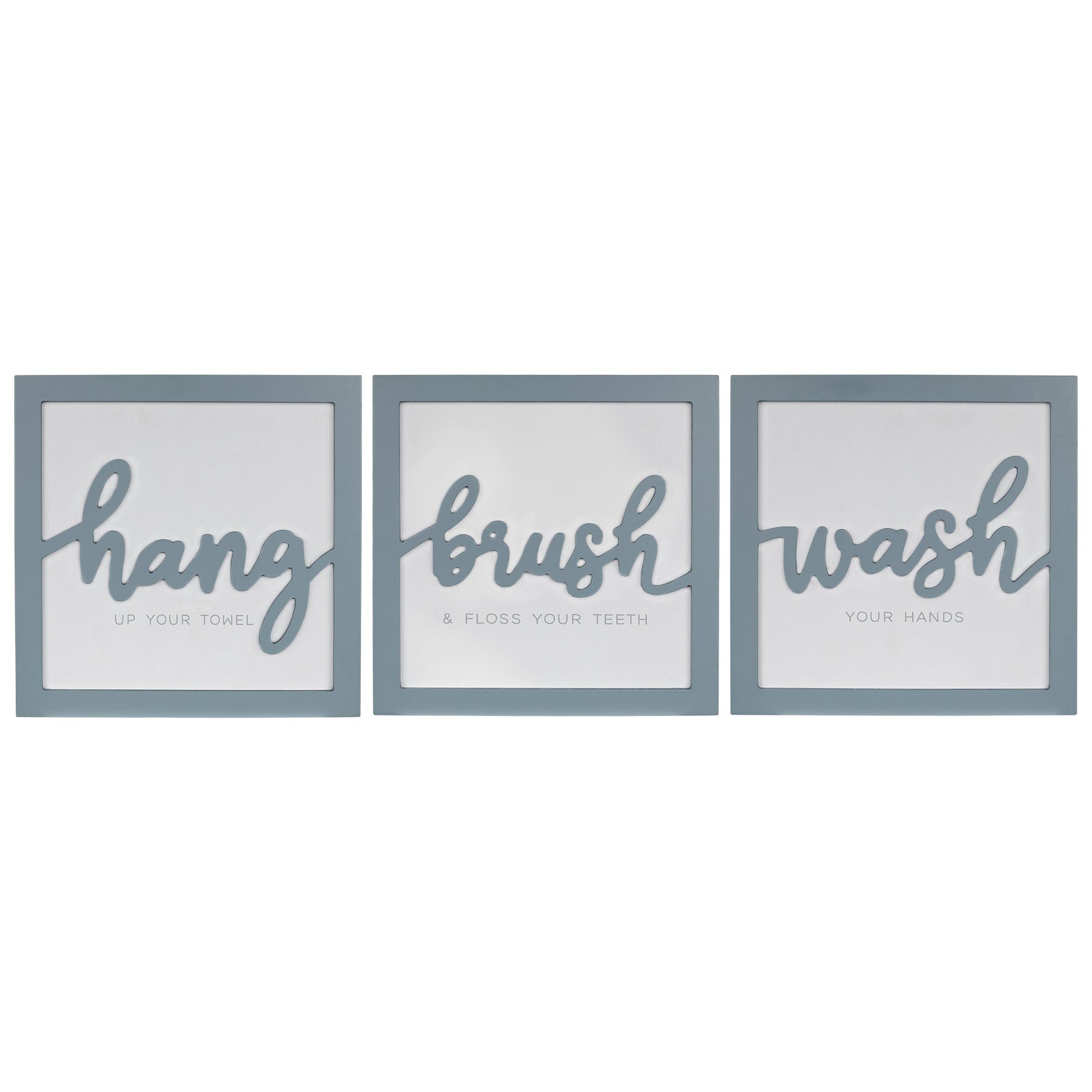 HomeRoots Set of 3 Blue Hang Brush Wash Framed Wall Art