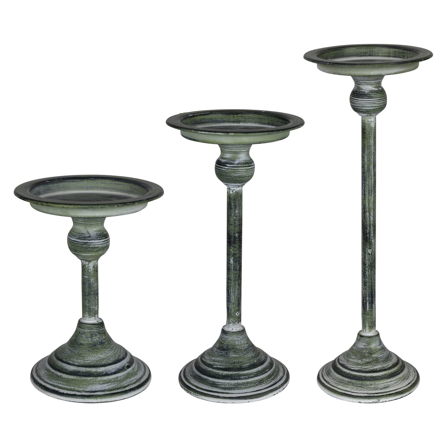 HomeRoots Set of 3 Vintage Green Candle Holders