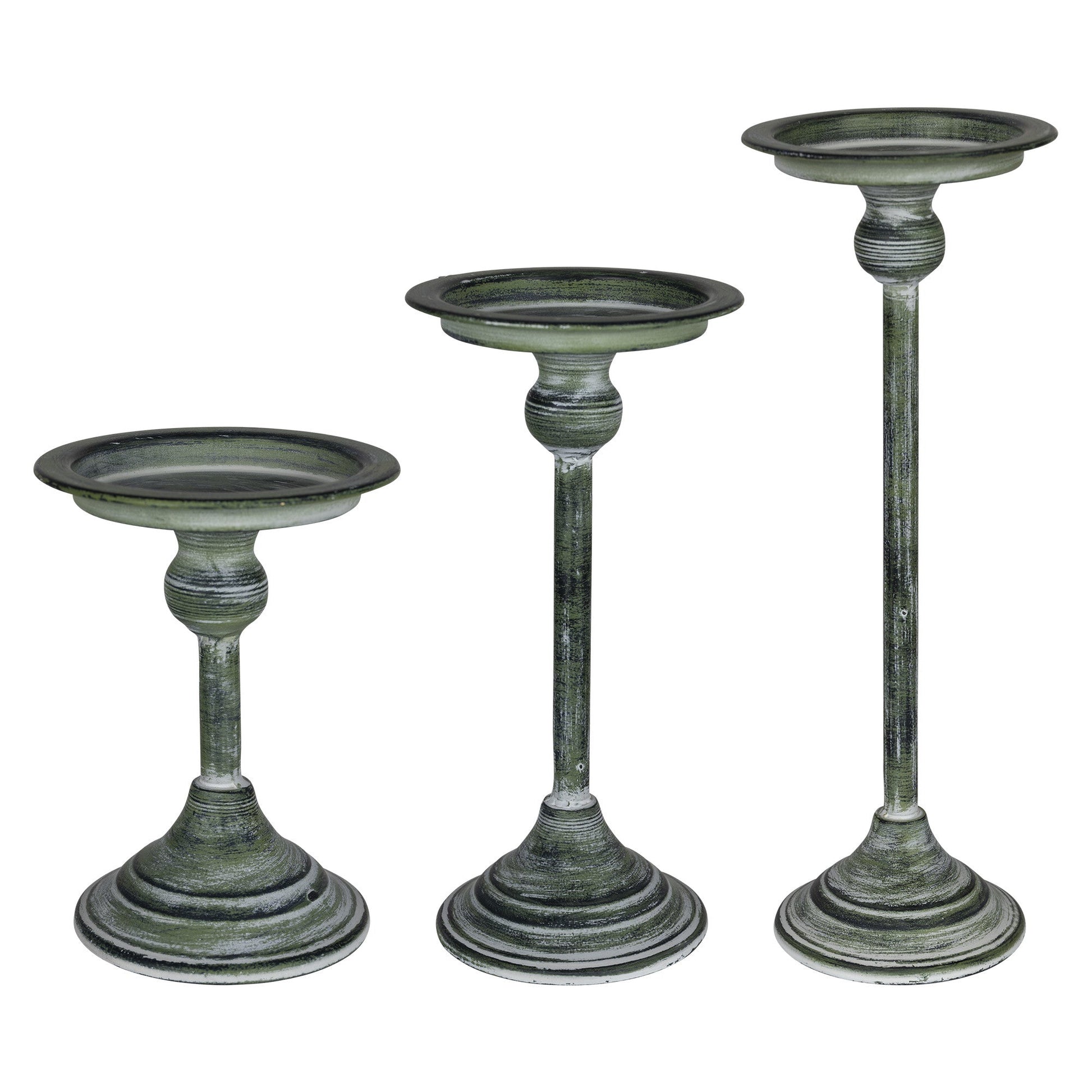 HomeRoots Set of 3 Vintage Green Candle Holders
