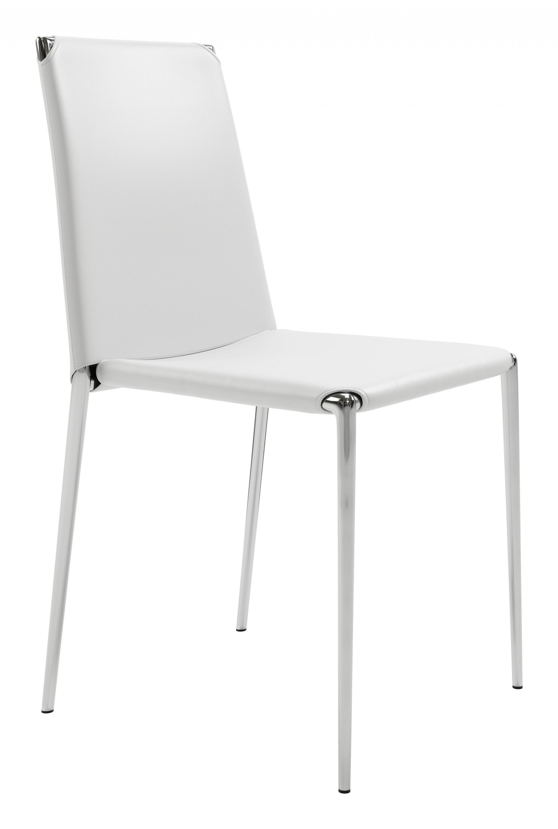 HomeRoots Set of 4 White Faux Leather And Steel Standard Stackable Dining or Accent Chairs