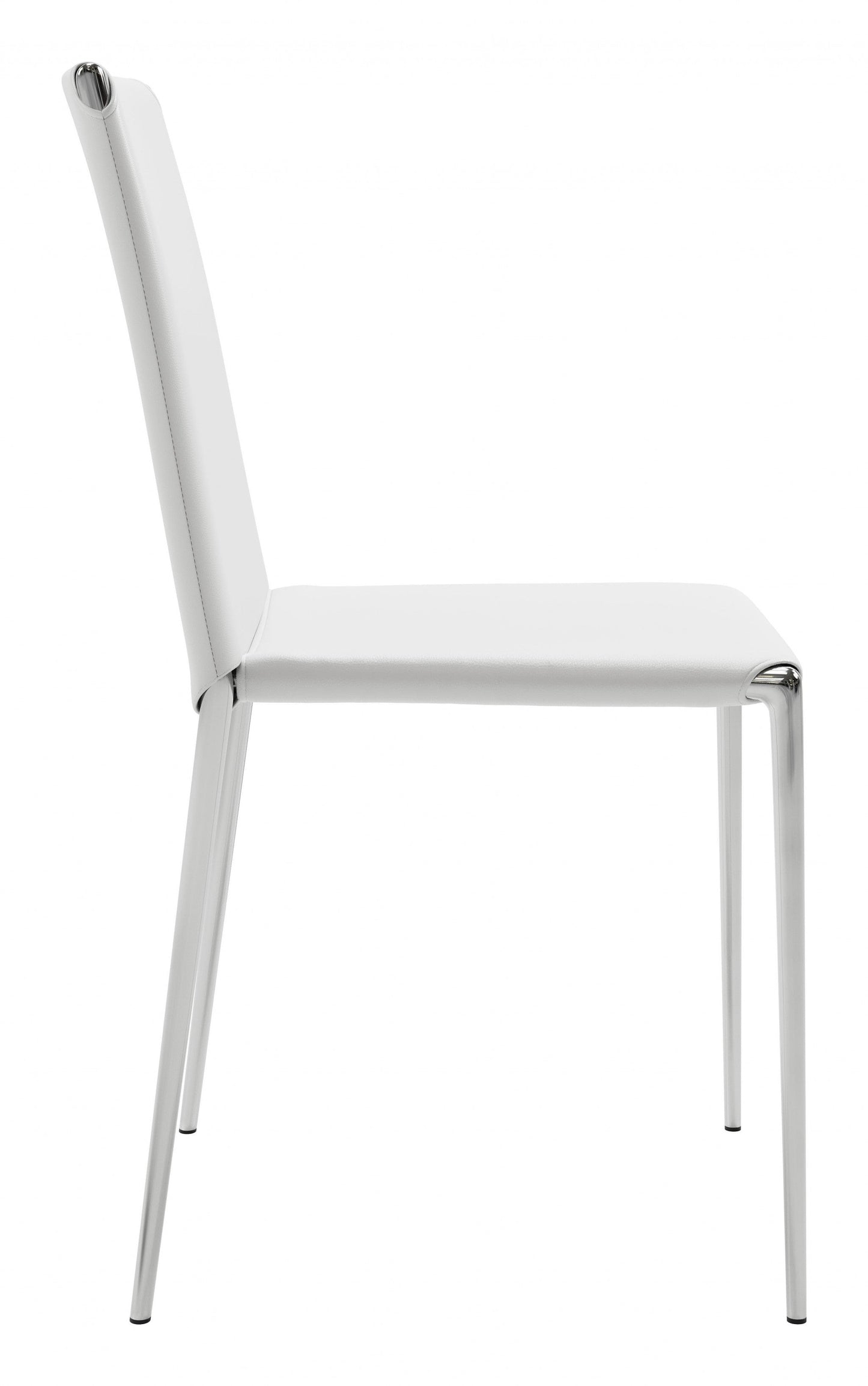 HomeRoots Set of 4 White Faux Leather And Steel Standard Stackable Dining or Accent Chairs