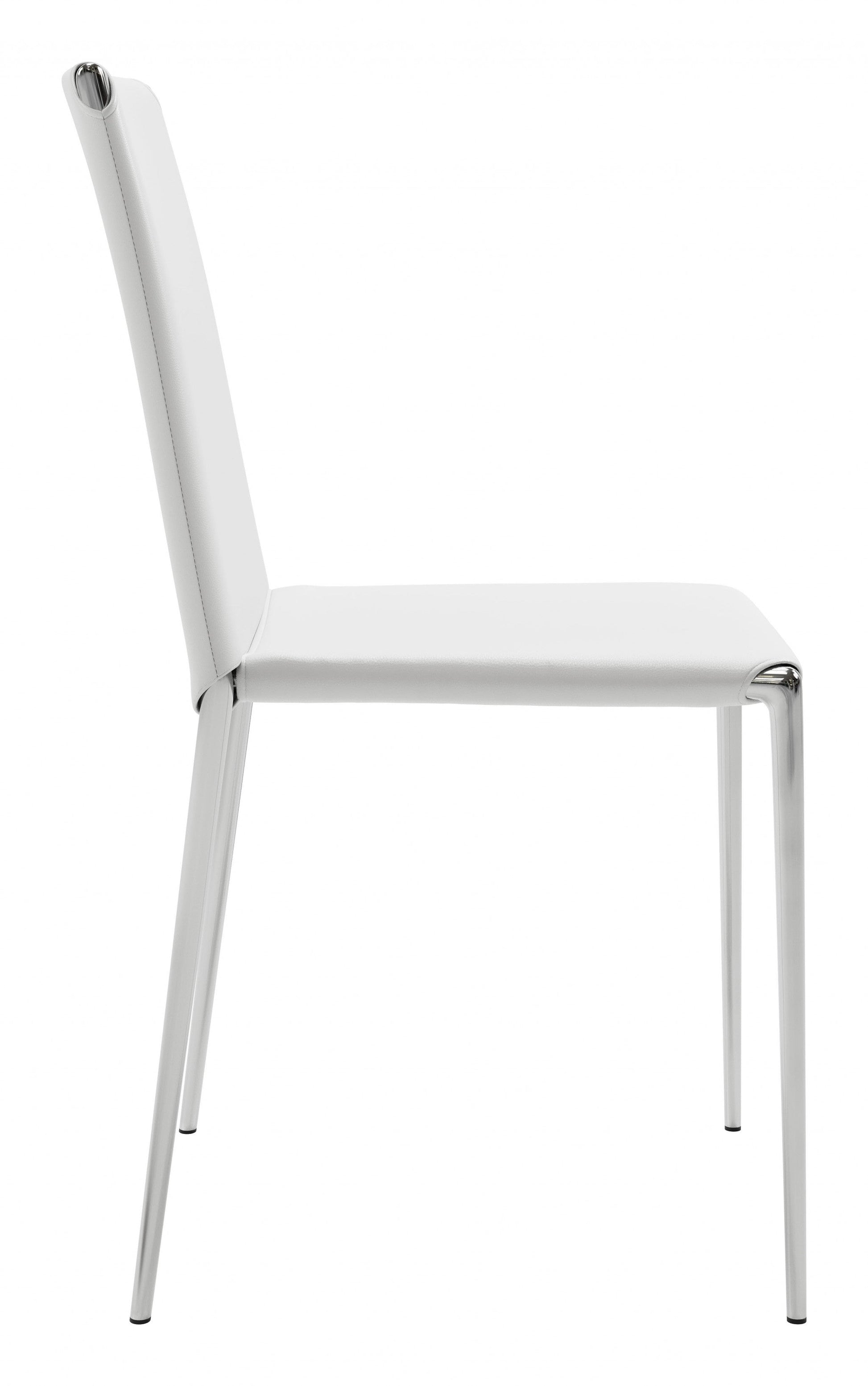 HomeRoots Set of 4 White Faux Leather And Steel Standard Stackable Dining or Accent Chairs