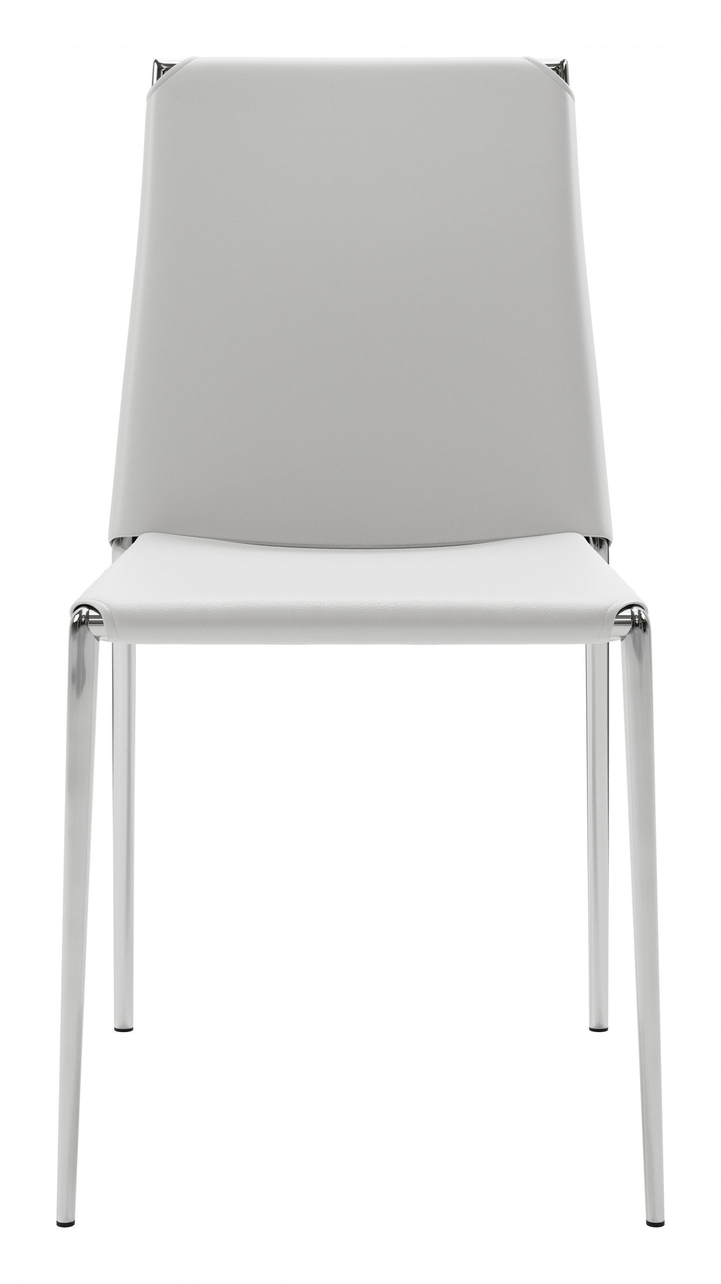 HomeRoots Set of 4 White Faux Leather And Steel Standard Stackable Dining or Accent Chairs