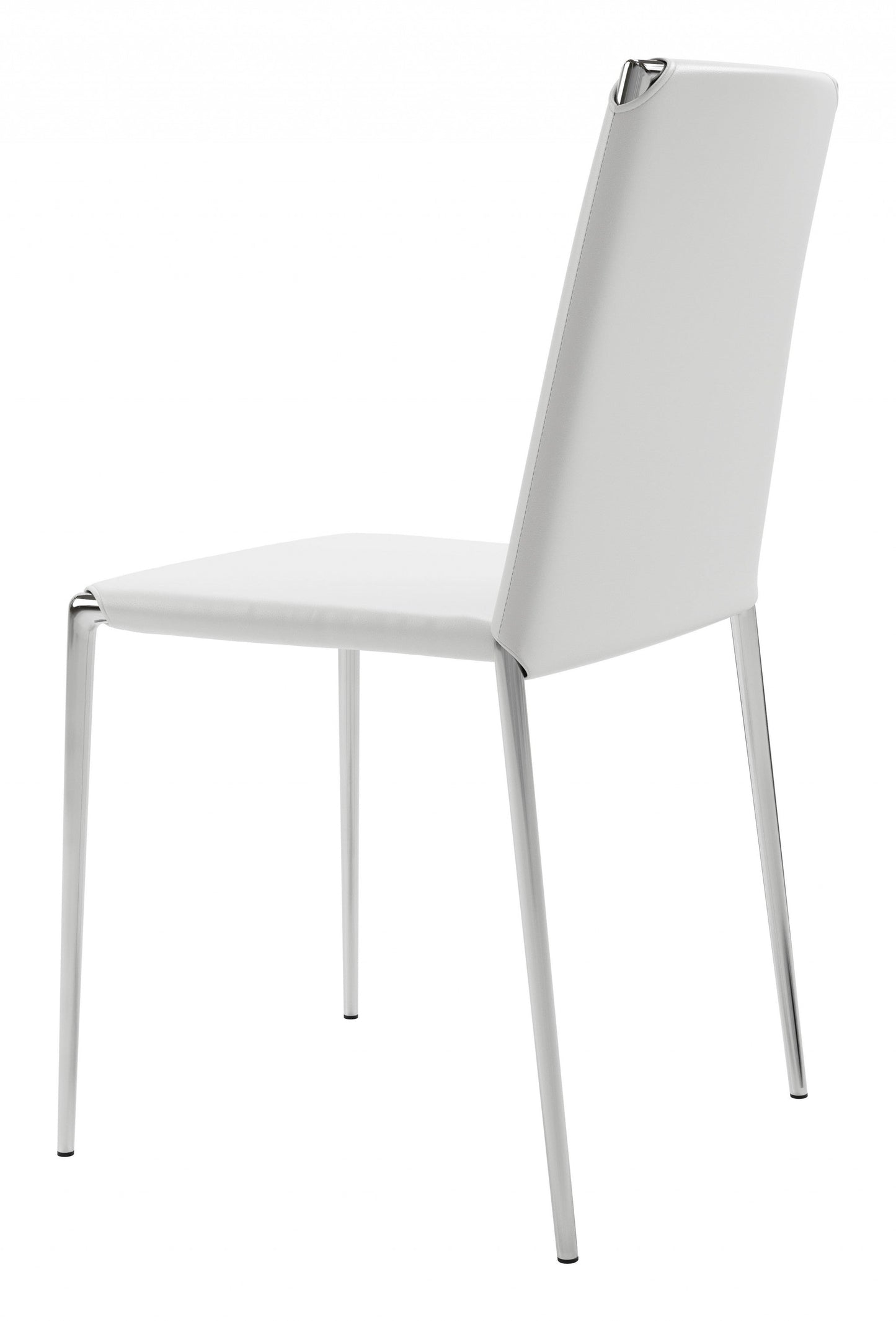 HomeRoots Set of 4 White Faux Leather And Steel Standard Stackable Dining or Accent Chairs