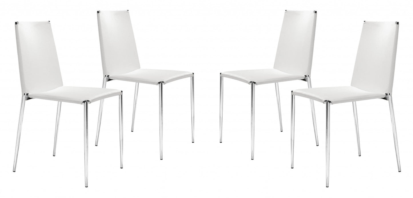 HomeRoots Set of 4 White Faux Leather And Steel Standard Stackable Dining or Accent Chairs