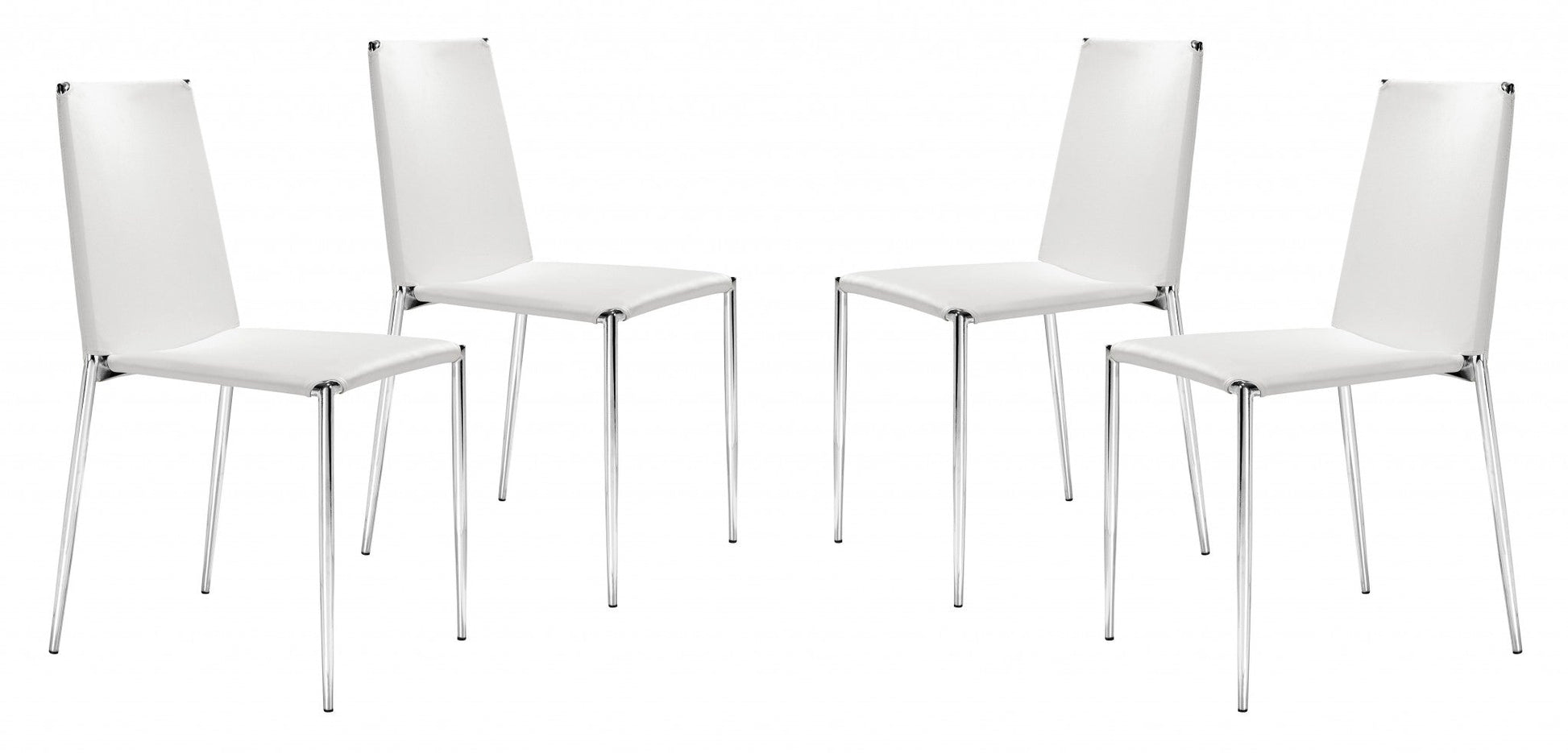 HomeRoots Set of 4 White Faux Leather And Steel Standard Stackable Dining or Accent Chairs