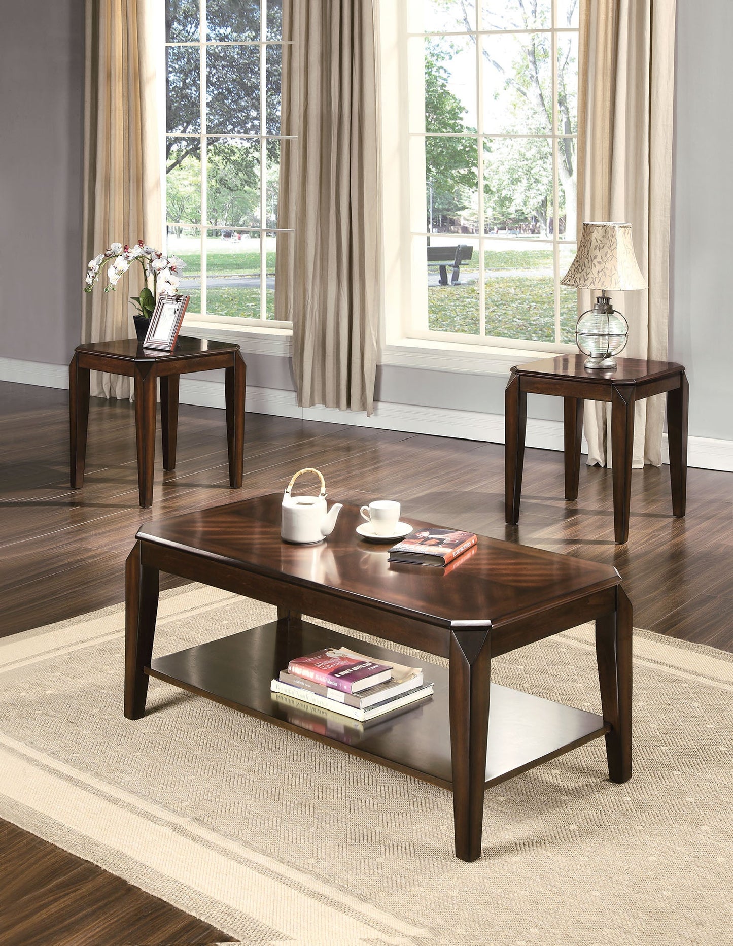 HomeRoots Set of Deep Brown Wood Coffee and End Tables