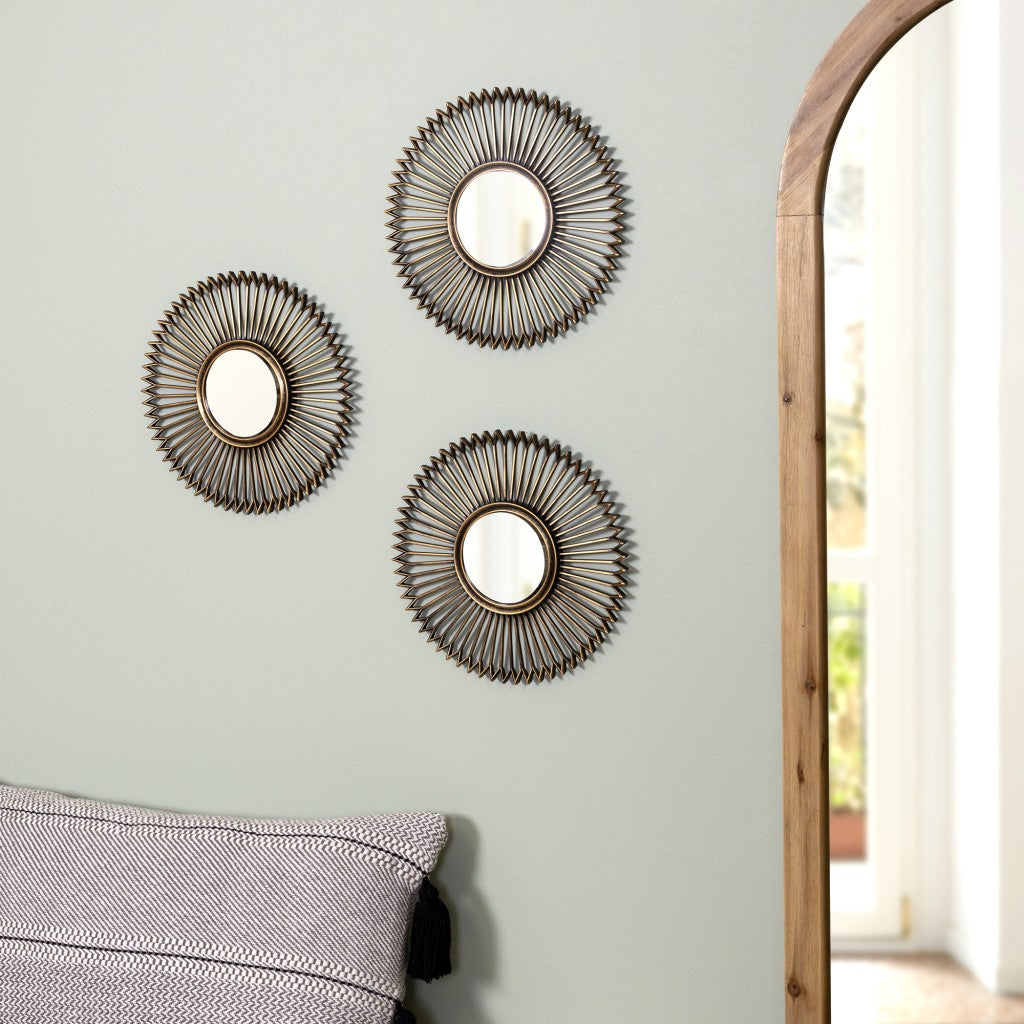 HomeRoots Set of Three Gold Wall Mirrors
