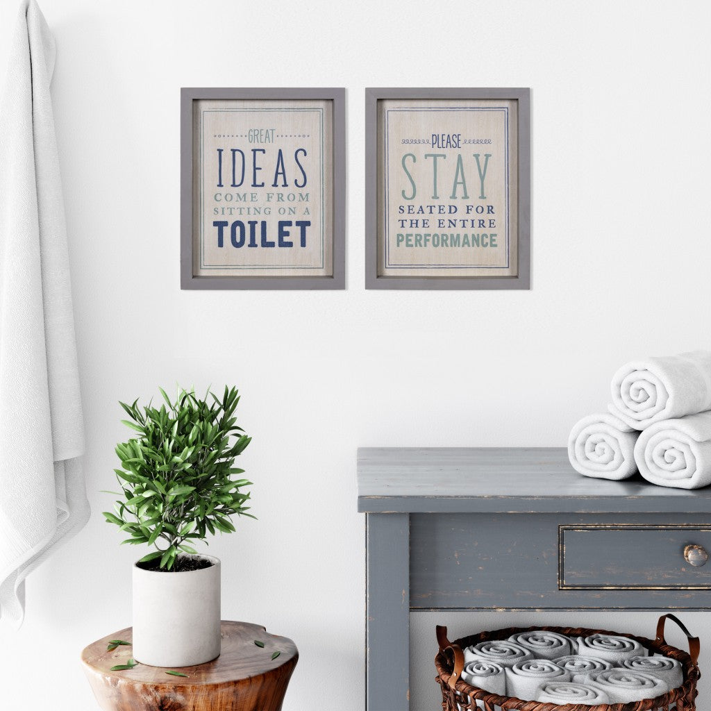 HomeRoots Set of Two Bathroom Themed Wall Art