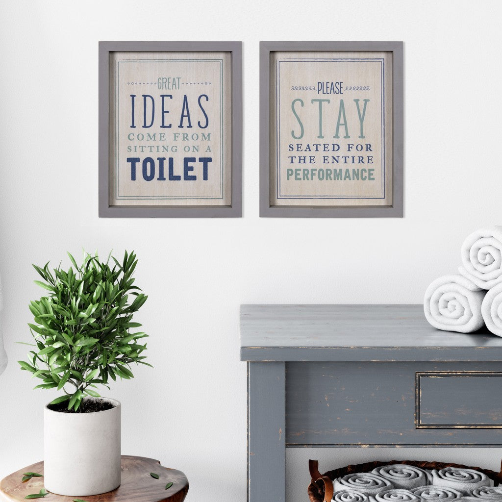 HomeRoots Set of Two Bathroom Themed Wall Art