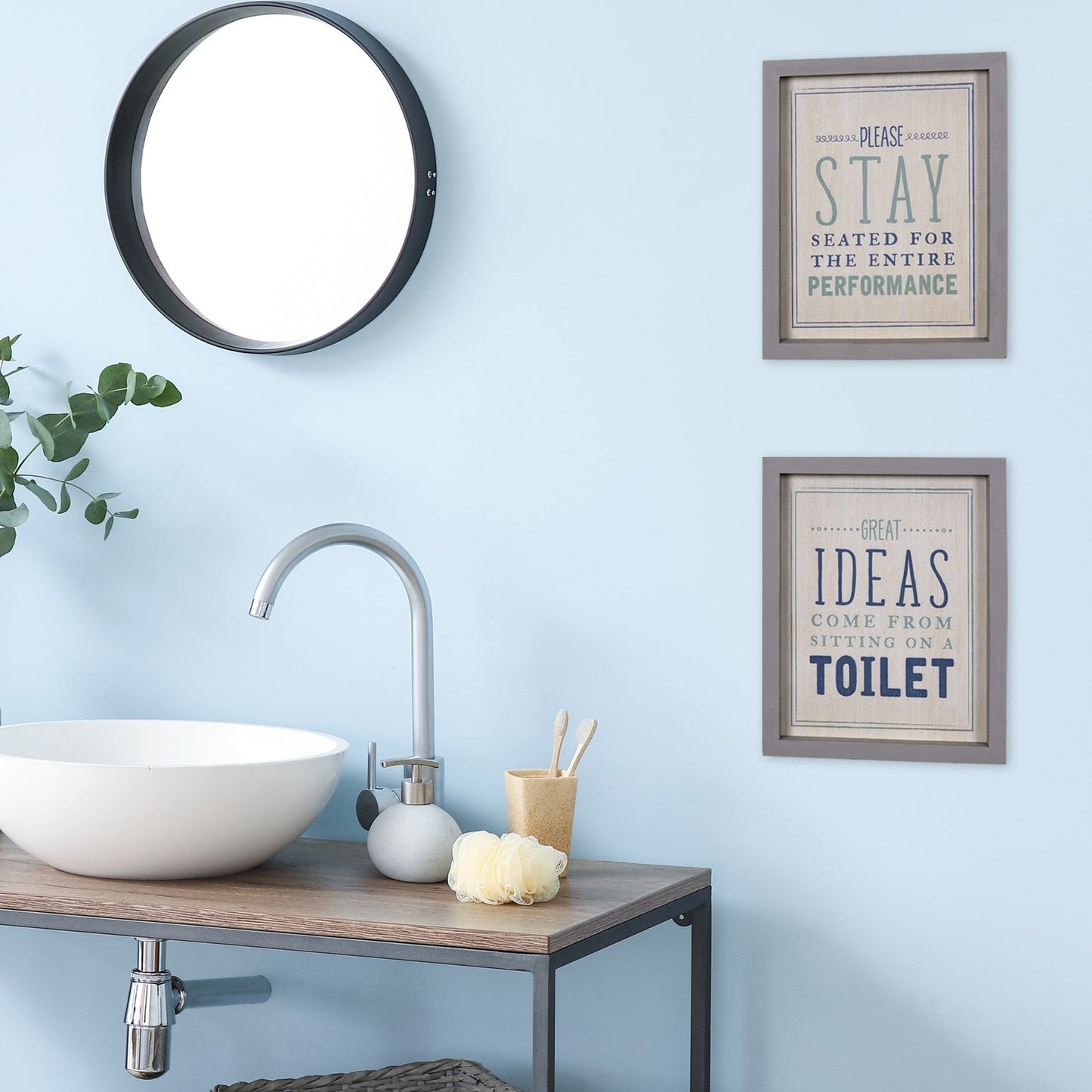 HomeRoots Set of Two Bathroom Themed Wall Art