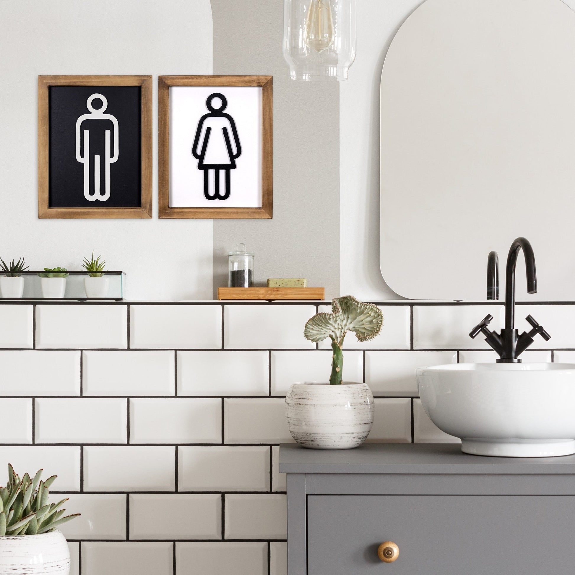 HomeRoots Set of Two His and Hers Bathroom Wall Art