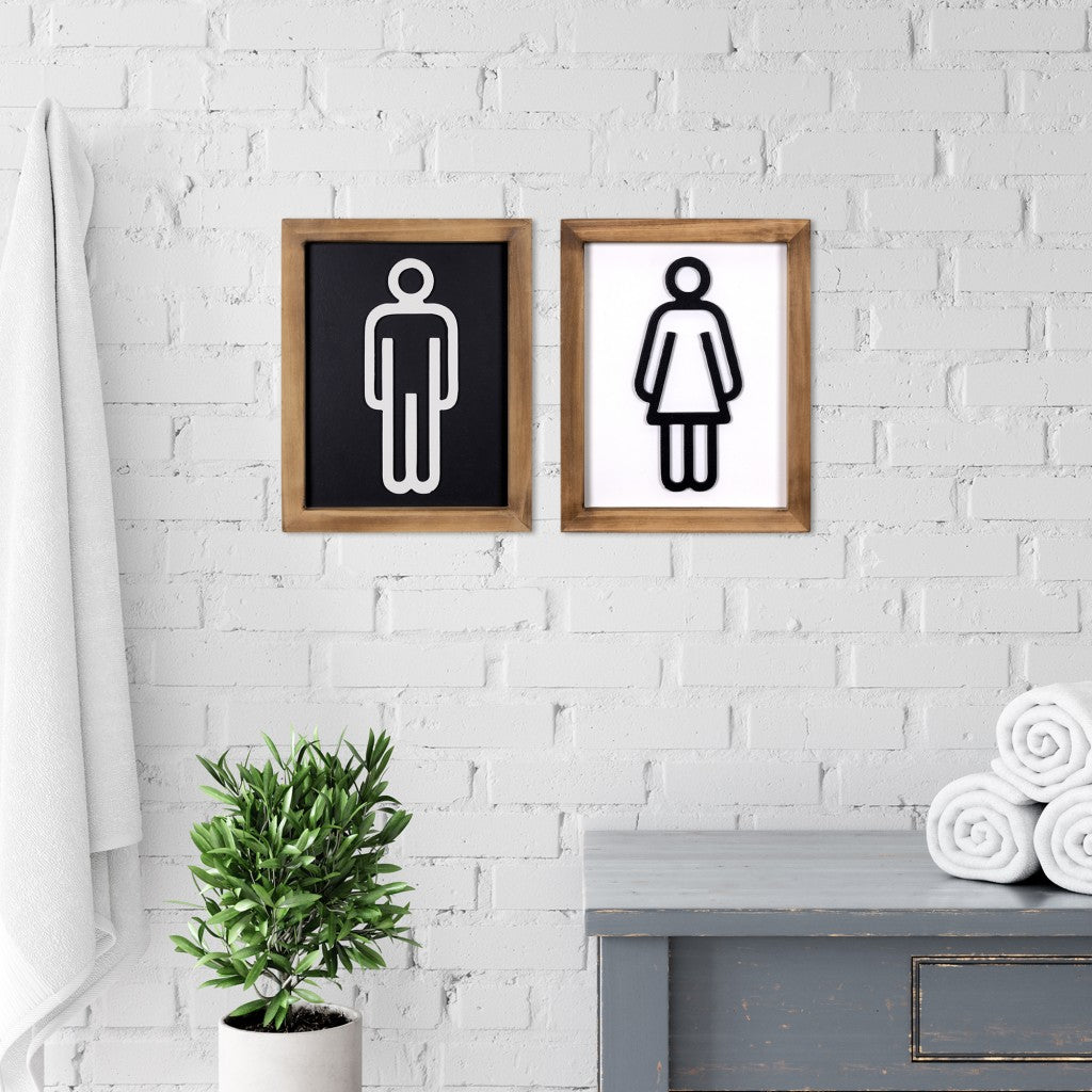 HomeRoots Set of Two His and Hers Bathroom Wall Art