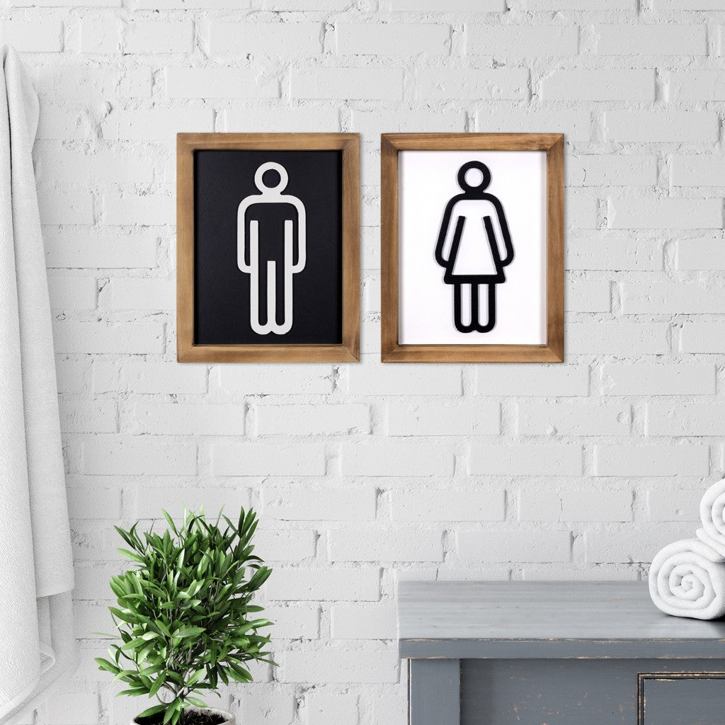 HomeRoots Set of Two His and Hers Bathroom Wall Art
