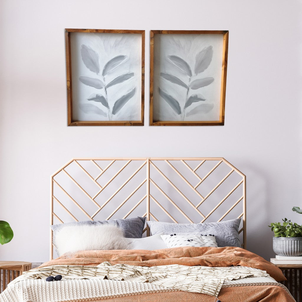 HomeRoots Set of Two Modern Blue Gray Leaves Framed Canvas Wall Art