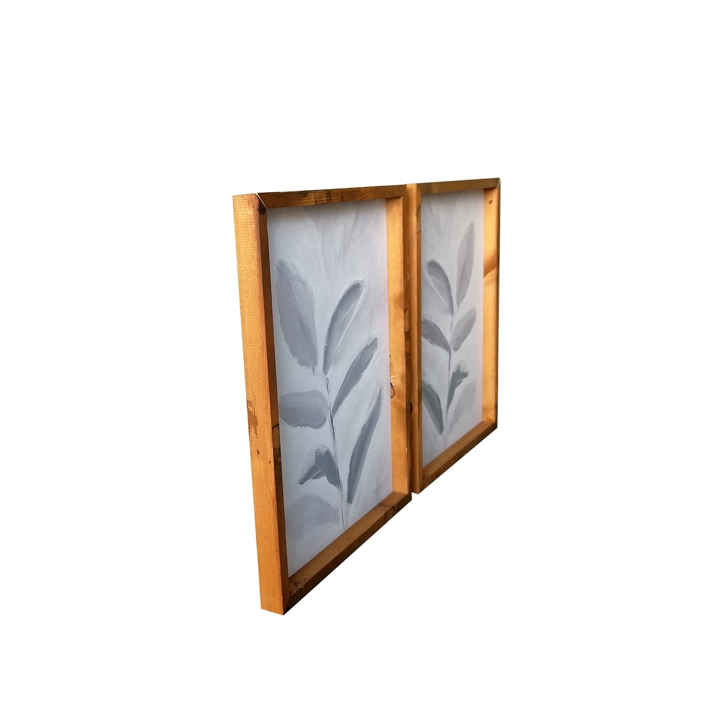 HomeRoots Set of Two Modern Blue Gray Leaves Framed Canvas Wall Art