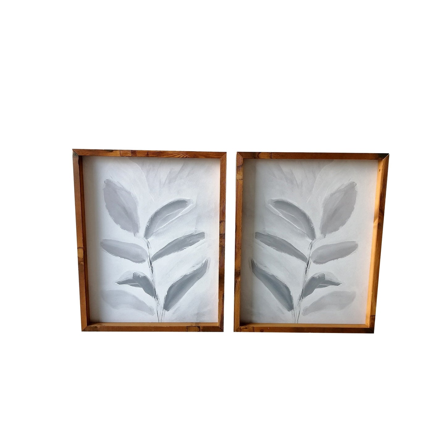 HomeRoots Set of Two Modern Blue Gray Leaves Framed Canvas Wall Art