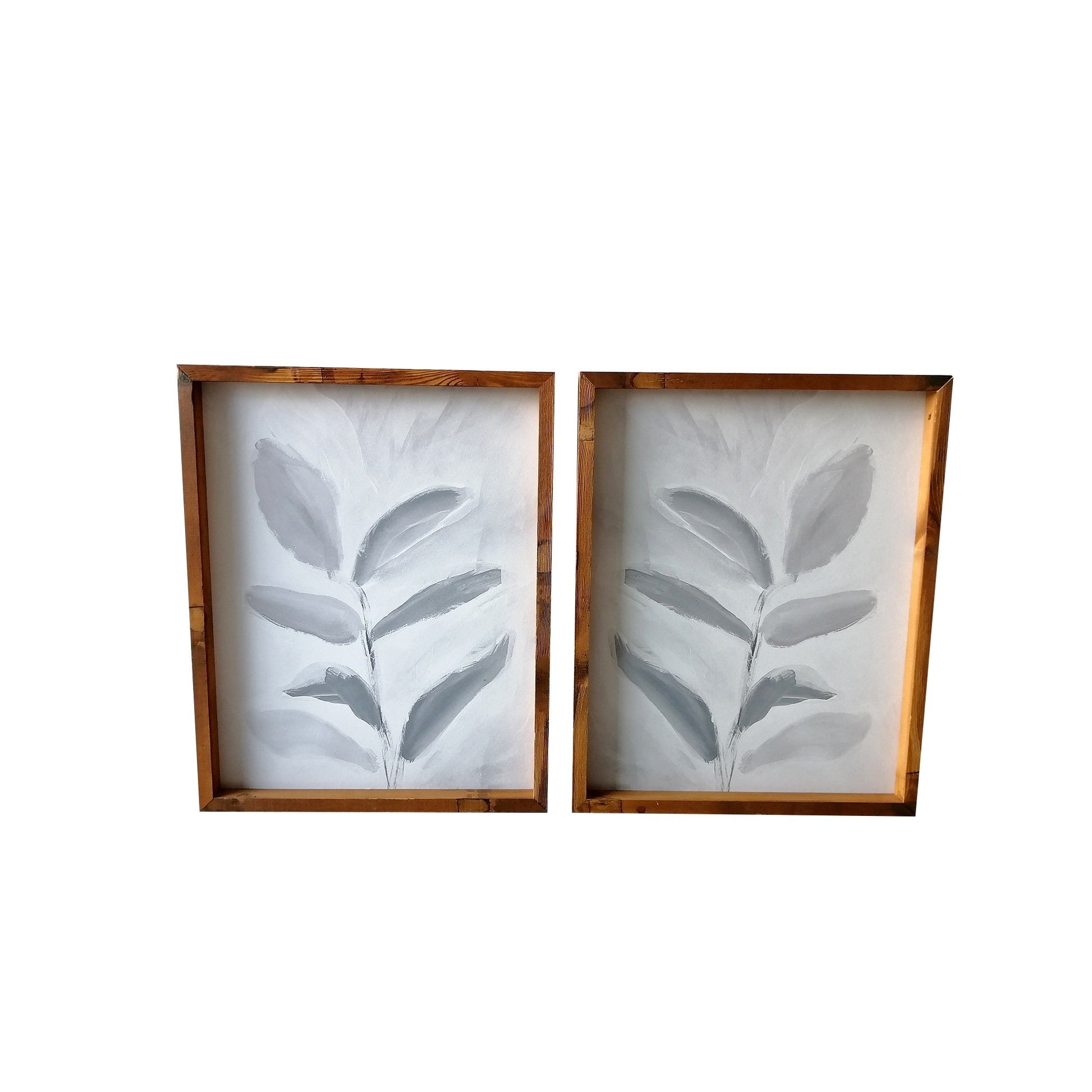 HomeRoots Set of Two Modern Blue Gray Leaves Framed Canvas Wall Art