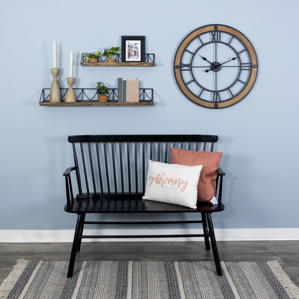 HomeRoots Set of Two Wooden Wire Mesh Floating Wall Shelves