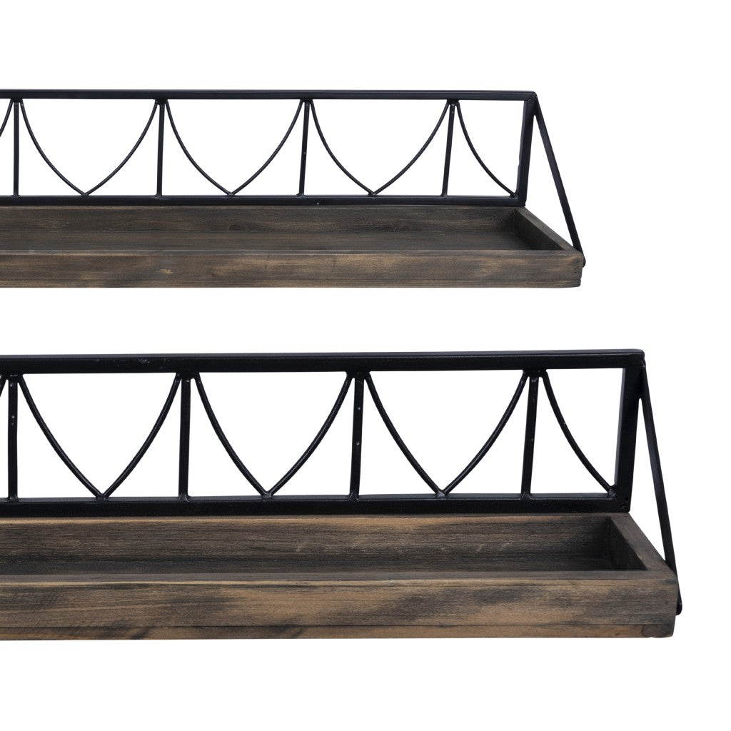 HomeRoots Set of Two Wooden Wire Mesh Floating Wall Shelves