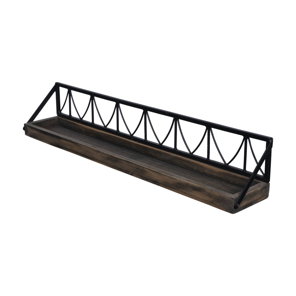 HomeRoots Set of Two Wooden Wire Mesh Floating Wall Shelves