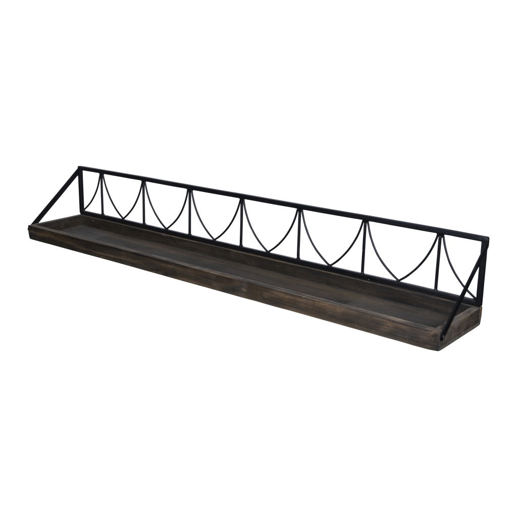 HomeRoots Set of Two Wooden Wire Mesh Floating Wall Shelves