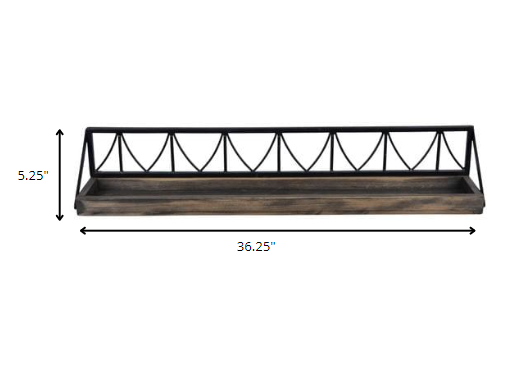 HomeRoots Set of Two Wooden Wire Mesh Floating Wall Shelves