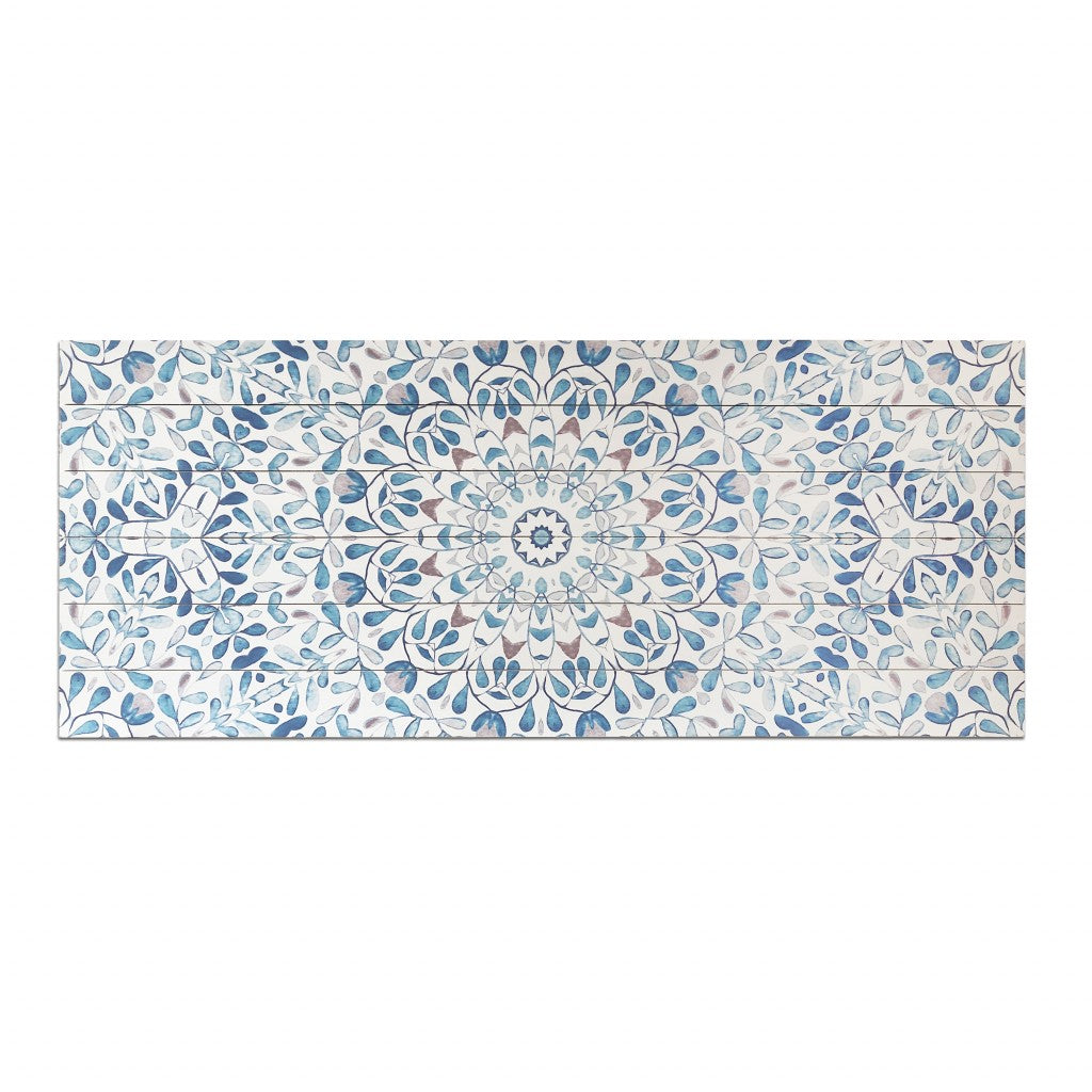 HomeRoots Shades of Blue Ornate Floral Wood Plank Wall Art
