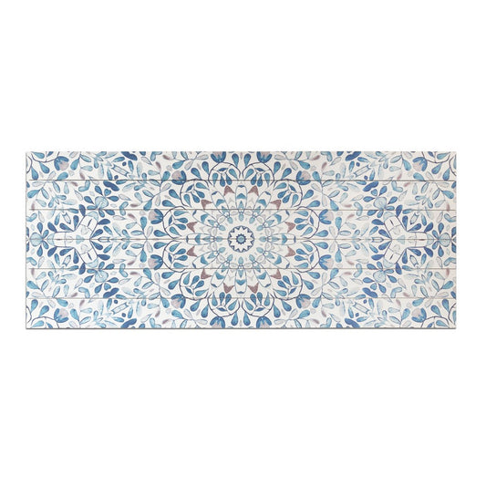HomeRoots Shades of Blue Ornate Floral Wood Plank Wall Art