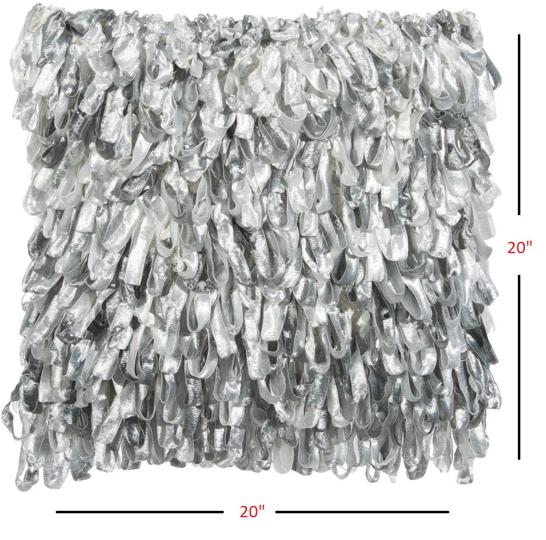 HomeRoots Shiny Gray Shaggy Throw Pillow