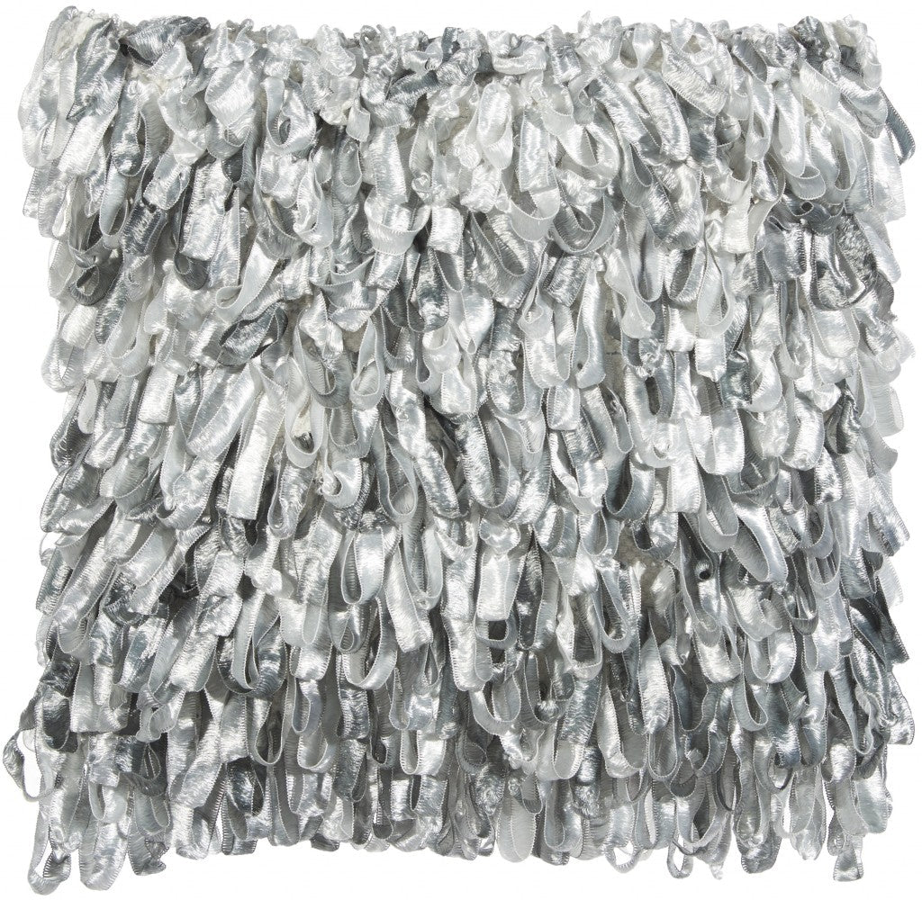 HomeRoots Shiny Gray Shaggy Throw Pillow