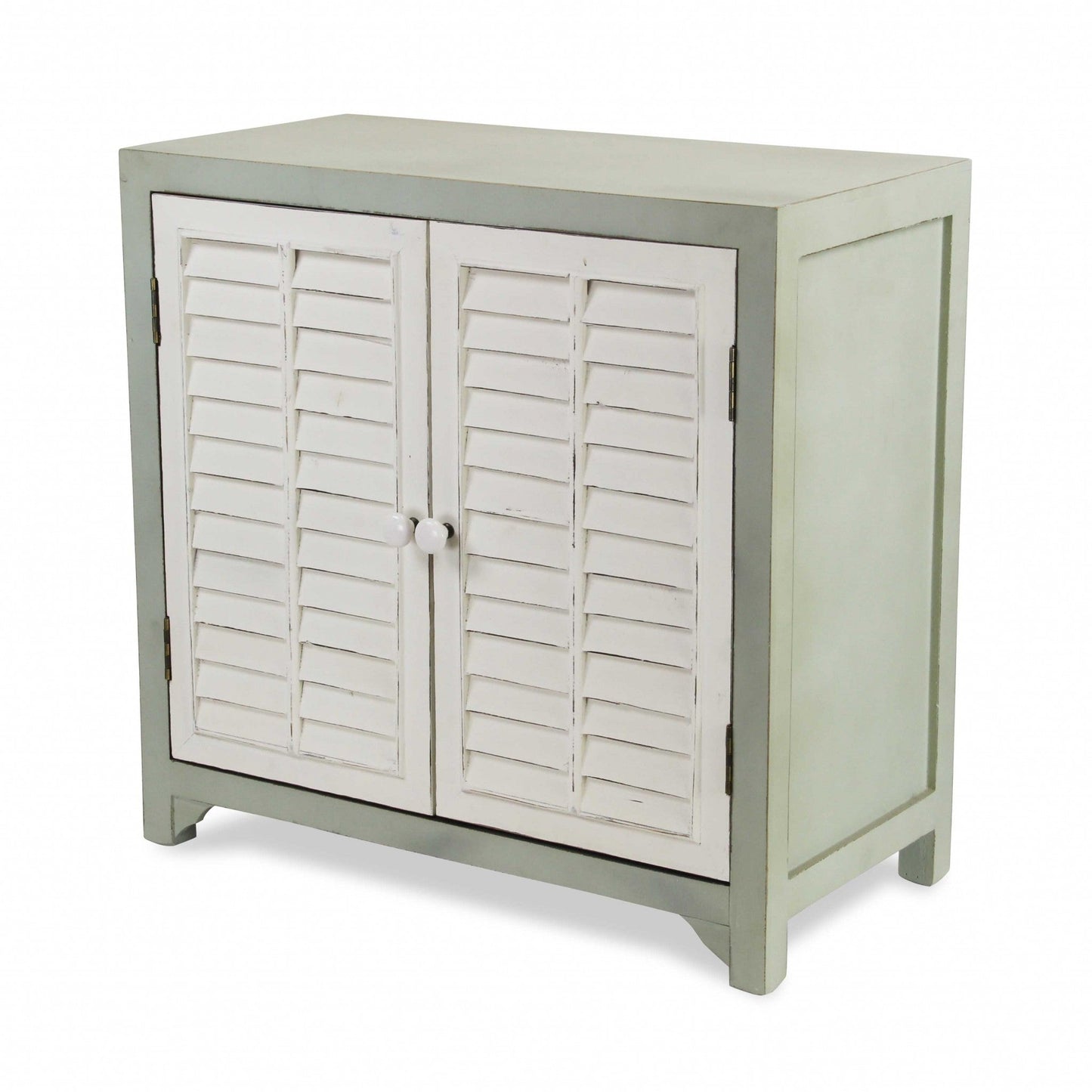 HomeRoots Shutter Accent Cabinet With Sea Salt Blue and White Finish