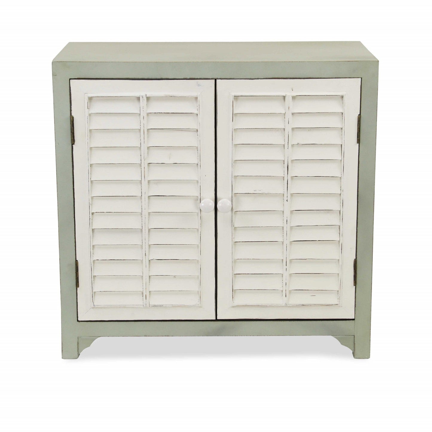 HomeRoots Shutter Accent Cabinet With Sea Salt Blue and White Finish