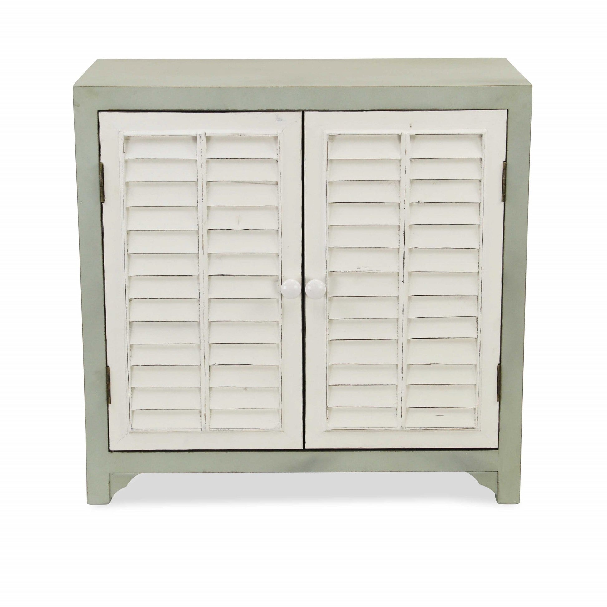 HomeRoots Shutter Accent Cabinet With Sea Salt Blue and White Finish