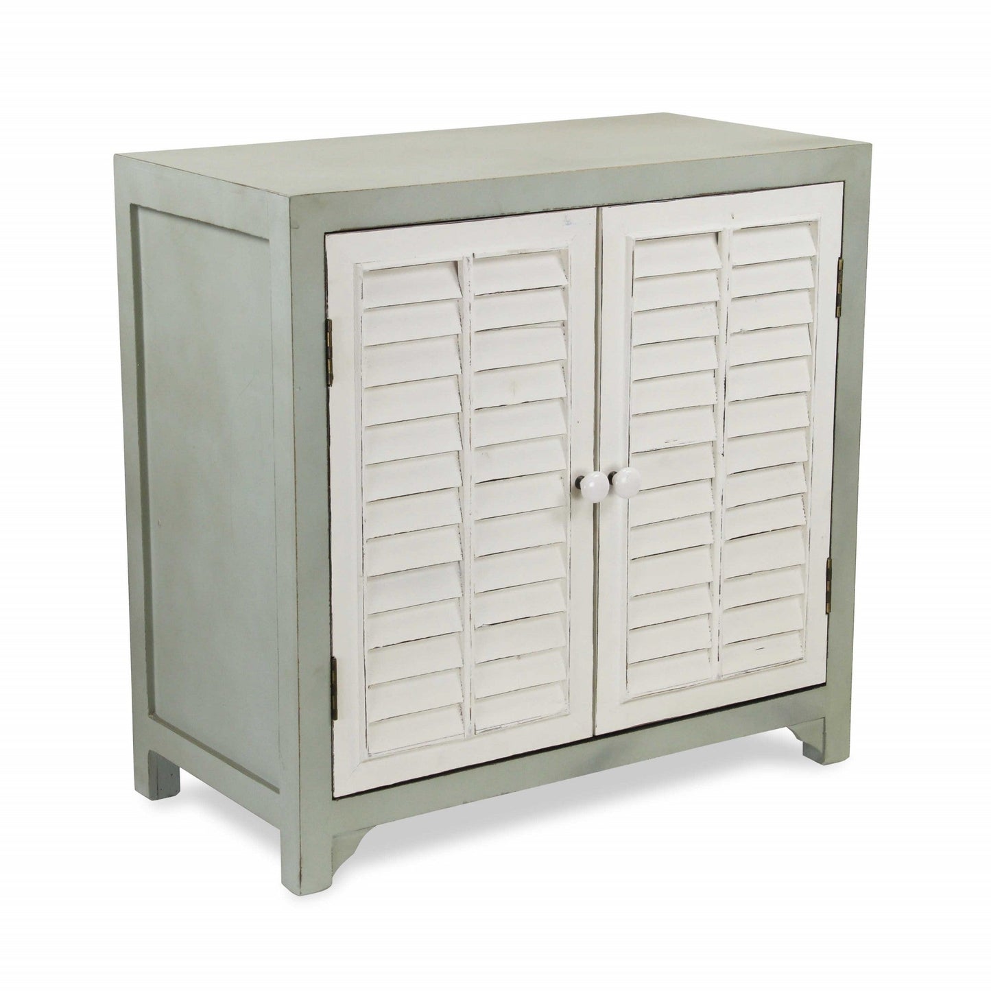 HomeRoots Shutter Accent Cabinet With Sea Salt Blue and White Finish