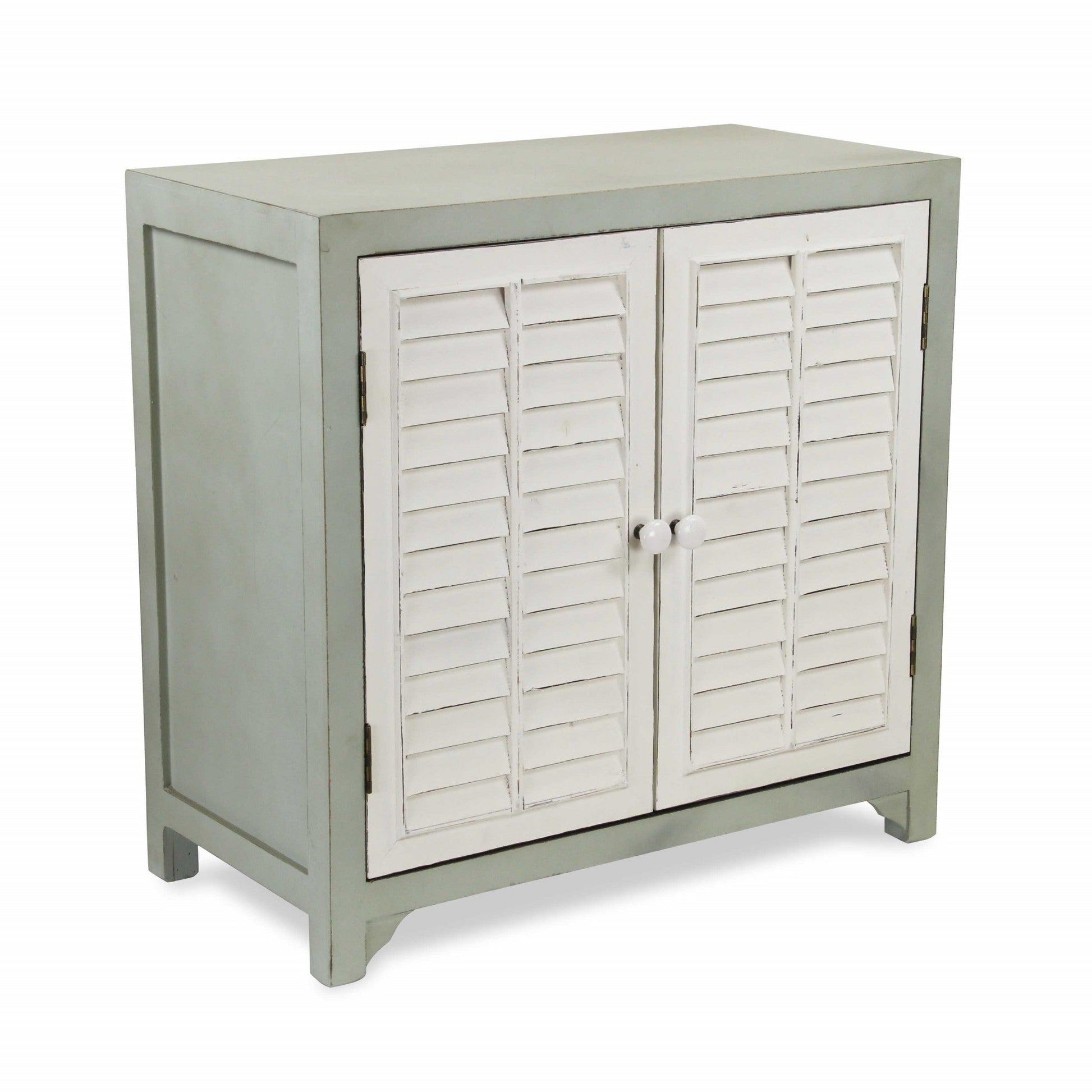 HomeRoots Shutter Accent Cabinet With Sea Salt Blue and White Finish