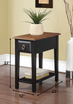 HomeRoots Side Table, Black & Oak - Rubber Wood, Ash Veneer Black & Oak