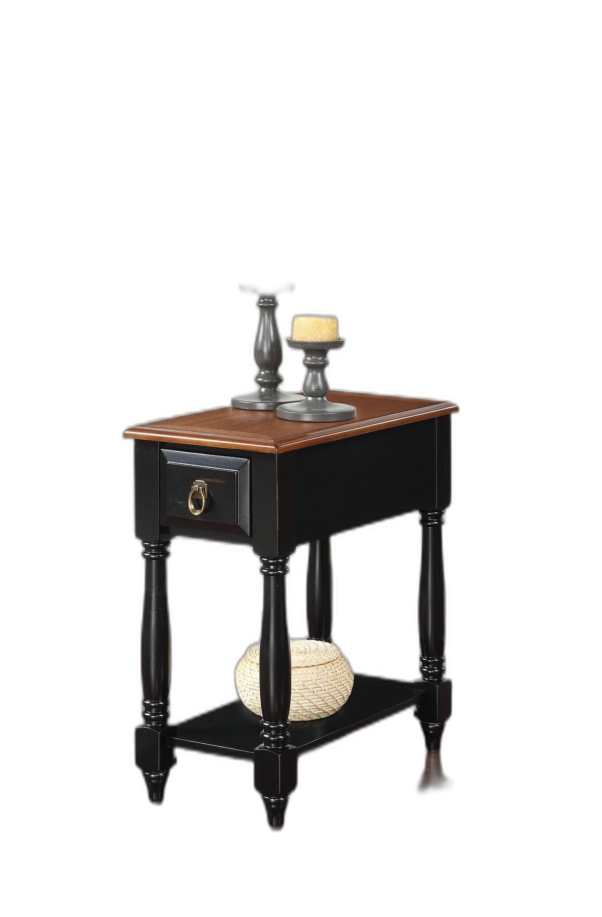 HomeRoots Side Table, Black & Oak - Rubber Wood, Ash Veneer Black & Oak